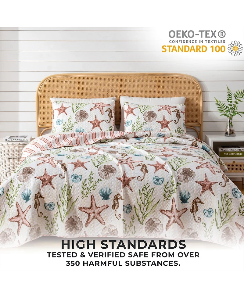 Linery & Co. Watercolor Sea Life Microfiber Quilt Set With Shams
