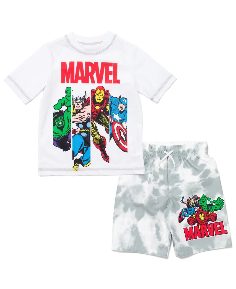 Avengers Toddler Boys Marvel Spider-Man Captain America Hulk Iron Man Pullover Rash Guard & Swim Trunks Outfit Set to