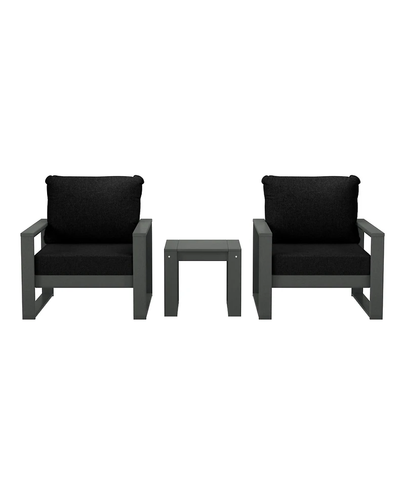 Outdoor Modern 3-Piece Hdpe Patio Sofa Set with Side Table