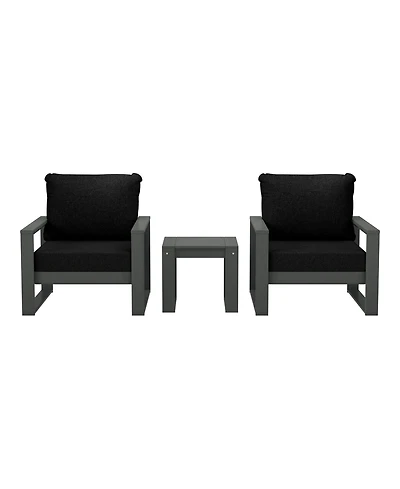 Outdoor Modern 3-Piece Hdpe Patio Sofa Set with Side Table