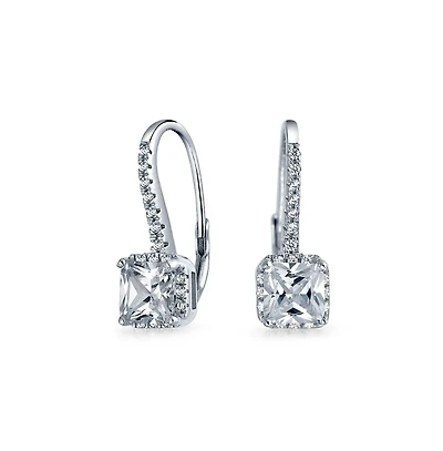 Bling Jewelry Solitaire Princess Square Cz Drop Earrings .925 Sterling Silver