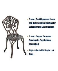 Outdoor Dining Chair Set of 2, Cast Aluminium Patio Chairs Outdoor Bistro Chairs, Bronze