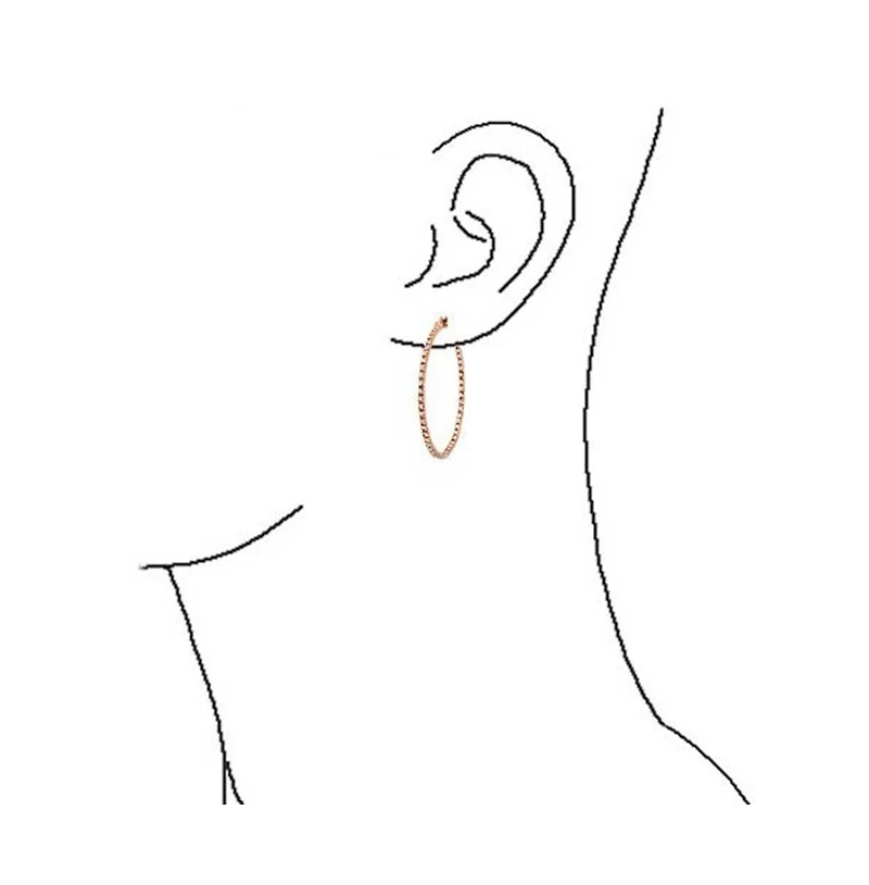 Bling Jewelry Pink White Black Cubic Zirconia Pave Cz Thin Inside Out Large Big Hoop Earrings Silver Rose Gold Plated 1.75 Inch Diameter