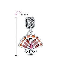Bling Jewelry Thanksgiving Turkey Dangle Charm Bead Brown Enamel European Bracelet Silver