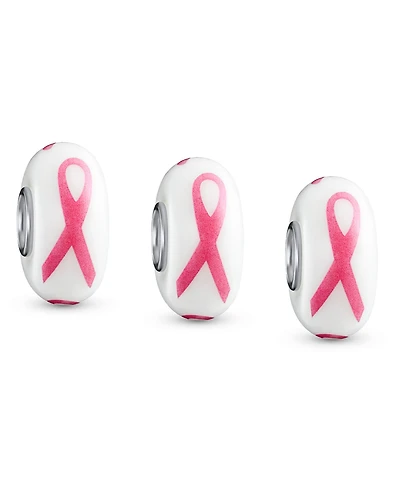 Bling Jewelry Set of 3 Glass Charm Bead Pink Ribbon Breast Cancer Survivor Murano Bracelet