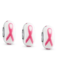 Bling Jewelry Set of 3 Glass Charm Bead Pink Ribbon Breast Cancer Survivor Murano Bracelet