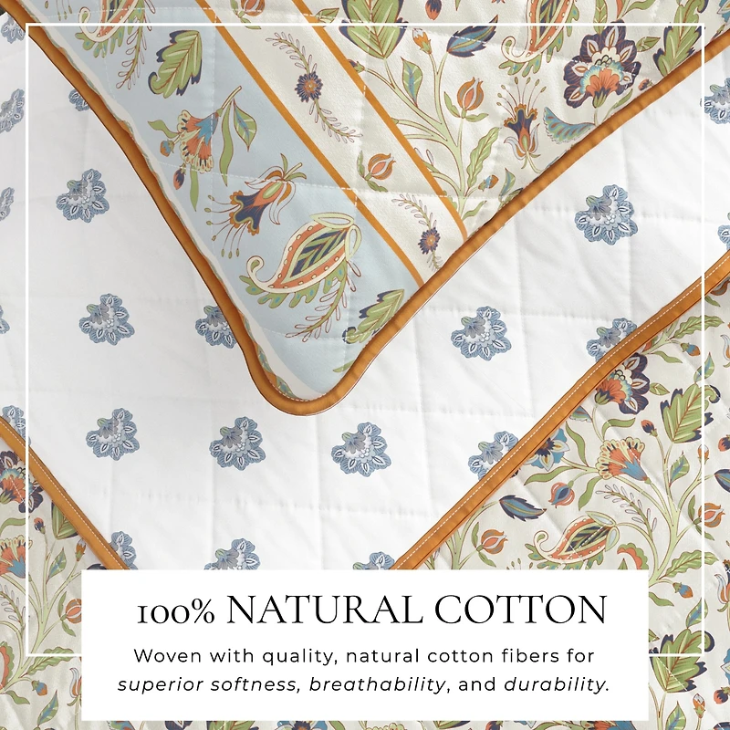 Linery & Co. Cotton Stitched Reversible Boho Floral 3 Piece Quilt and Sham Set - Regal garden