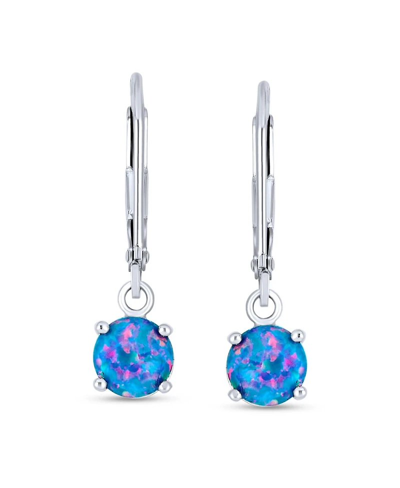 Bling Jewelry Round Solitaire Created Opal Lever back Drop Earrings .925 Sterling Silver 8MM