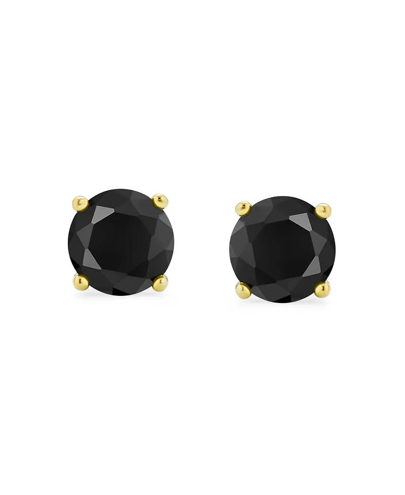 Bling Jewelry 2CT Black Round Stud Earrings Cubic Zirconia Solitaire Cz Gold Plated .925 Sterling Silver 8MM