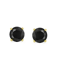 Bling Jewelry 2CT Black Round Stud Earrings Cubic Zirconia Solitaire Cz Gold Plated .925 Sterling Silver 8MM