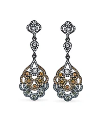 Bling Jewelry Estate Style Dangling Holiday Party Long Lace Flower Pink Black White Crystal Chandelier Statement Earrings Black Plated