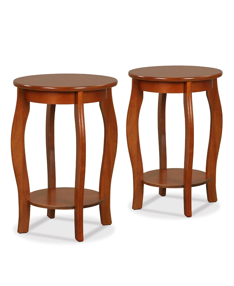 Set of 2 15 Inch 2-Tier Round End Table with Storage Shelf