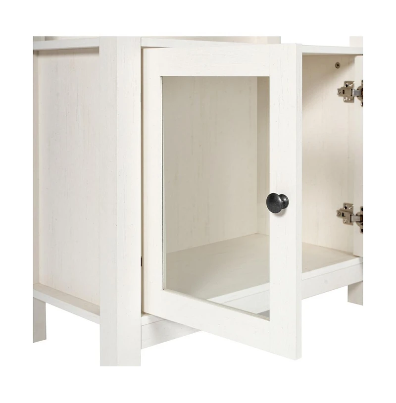Omaha Modern Farmhouse Storage Cabinet Bookcase, Glass Doors And Open Shelves