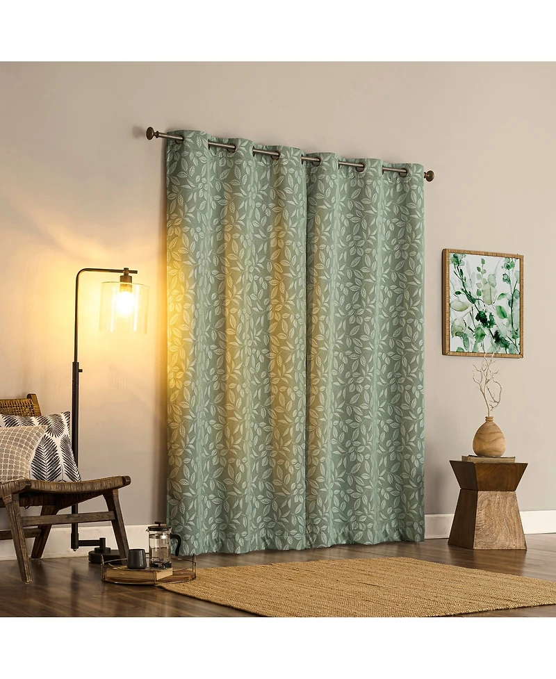 Satti Embroidered Leaf 100% Blackout Grommet Curtain Panel
