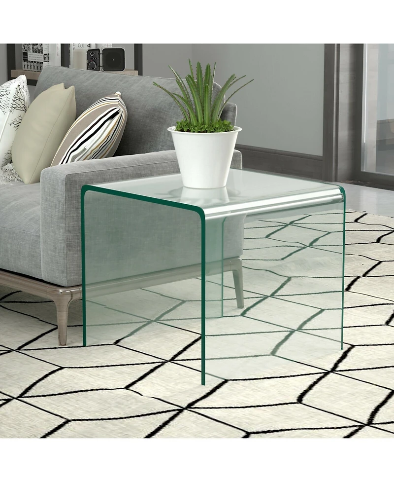 18 x 18 x 16 Inch Tempered Waterfall End Table with non-Slip Pad
