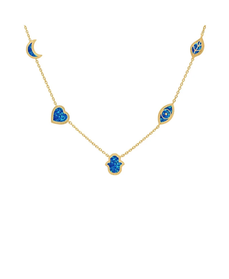 Karma and Luck Soothing Aura Blue Opal Multi-Symbol Necklace