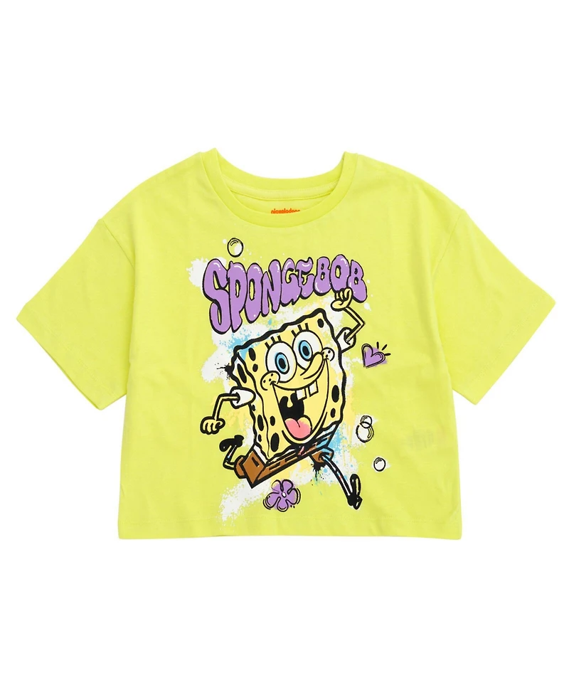 SpongeBob SquarePants Toddler Girls Cropped Boxy Drop Shoulder T-Shirt and Mesh Tulle Skort