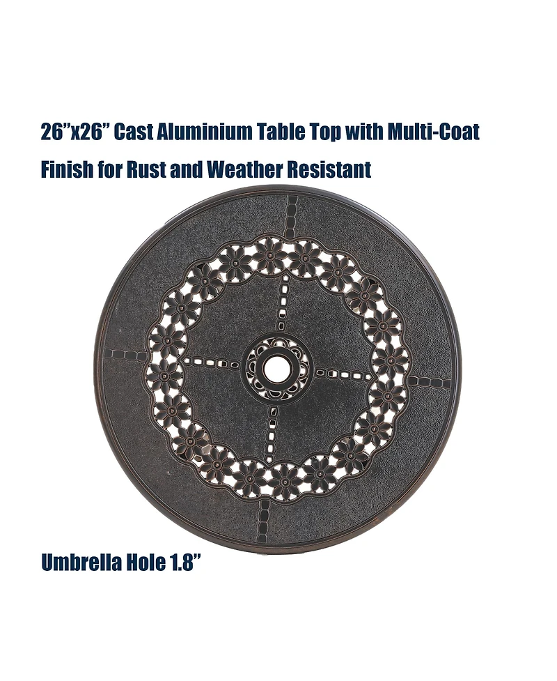 Bistro Table and Chairs Set of 3 Outdoor Bistro Set 3 Piece Cast Aluminum Patio Dining Set Round Patio Table with Umbrella Hole, Bronze