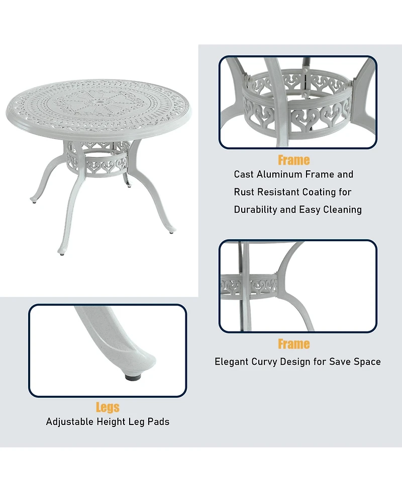 40 Inches Outdoor Dining Table with Umbrella Hole Cast Aluminium Patio Dining Table Outdoor Round Dining Table, Bronze