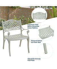 5-Piece Cast Aluminum Outdoor Dining Set Patio Table with Umbrella Hole Patio Dining Chairs in Bronze