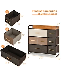 7 Drawer Tower Steel Frame and Wooden Top Dresser Storage Chest for Bedroom