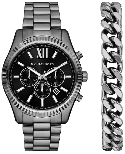 Michael Kors Men's Lexington Chronograph Gunmetal Stainless-Steel Watch and Bracelet Set, 44mm