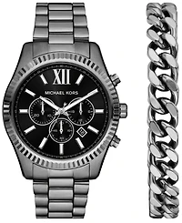 Michael Kors Men's Lexington Chronograph Gunmetal Stainless-Steel Watch and Bracelet Set, 44mm