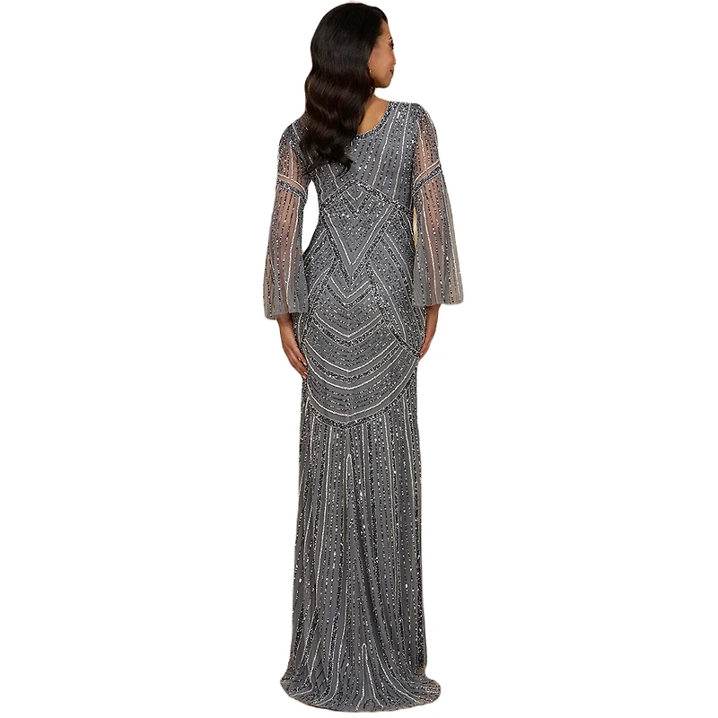 Lara Women's Long Sleeve Beaded Gown