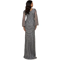 Lara Women's Long Sleeve Beaded Gown