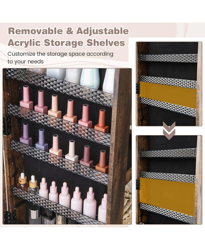 64 Inches Lockable Jewelry Cabinet Armoire with Built-in Makeup Mirror