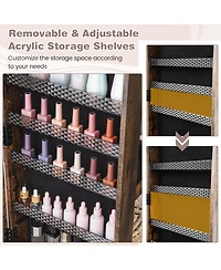 64 Inches Lockable Jewelry Cabinet Armoire with Built-in Makeup Mirror