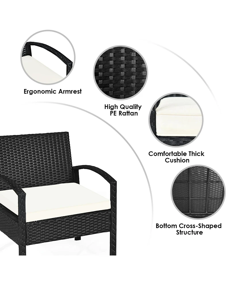 Gymax 3 Piece Patio Rattan Furniture Set Conversation Sofa w/ Cushions