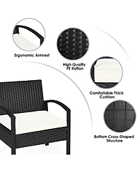 Gymax 3 Piece Patio Rattan Furniture Set Conversation Sofa w/ Cushions