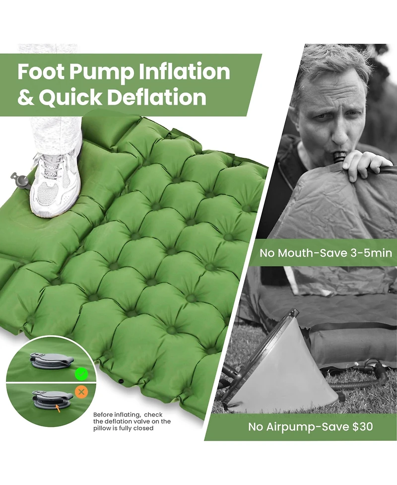 Ropoda Extra Thick Inflatable Sleeping Pad with Pillow, Camping Pad with Carrying Bag