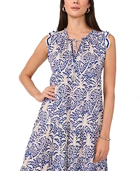 Vince Camuto Women's Printed Sleeveless-Crocheted-Trim Maxi Dress