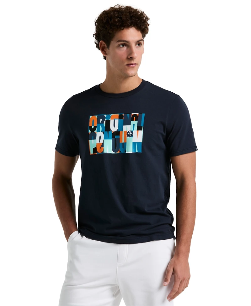 Original Penguin Men's Slim Fit Short Sleeve Crewneck Colorblocked Logo Graphic T-Shirt