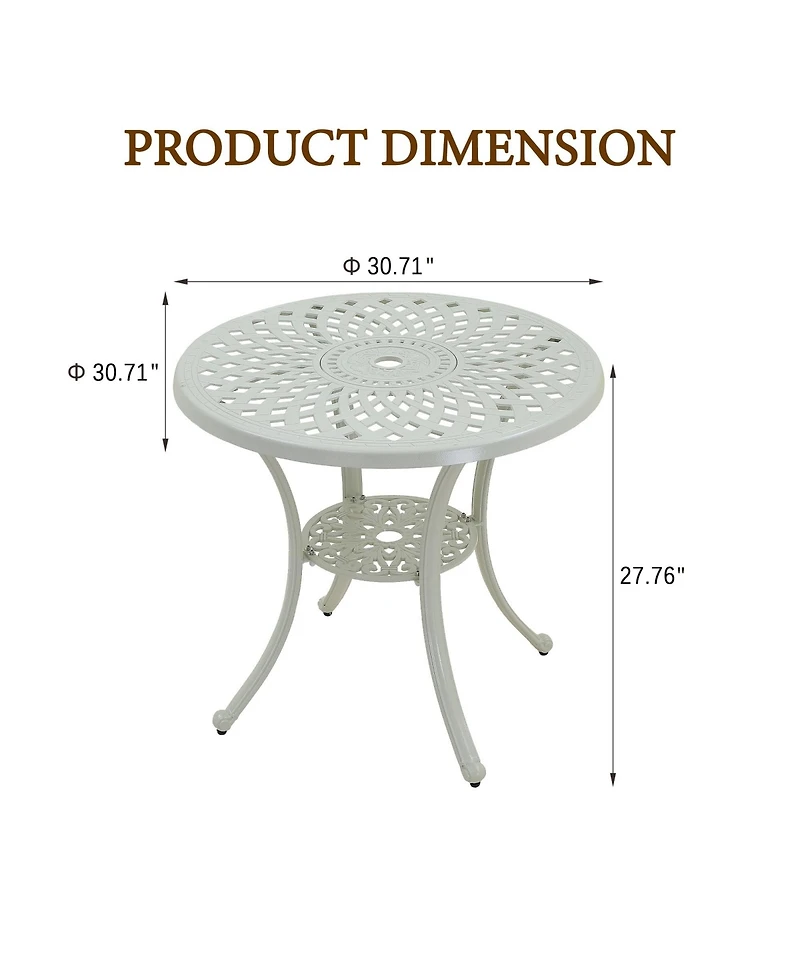30 Inches Outdoor Dining Table with Umbrella Hole Cast Aluminium Patio Bistro Table Outdoor Round Bistro Table, Bronze