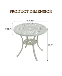30 Inches Outdoor Dining Table with Umbrella Hole Cast Aluminium Patio Bistro Table Outdoor Round Bistro Table, Bronze