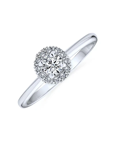 Bling Jewelry Classic Cubic Zirconia Cz Halo Round Solitaire Promise Ring Sterling Silver Thin 2MM Plain Band