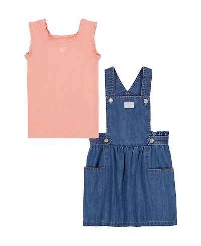 Calvin Klein Toddler and Little Girls 2-Piece Ribbed Logo Tank Denim Skirtall Set