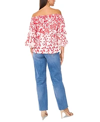 Vince Camuto Women's Floral Off The Shoulder Bubble Sleeve Tie Front Blouse