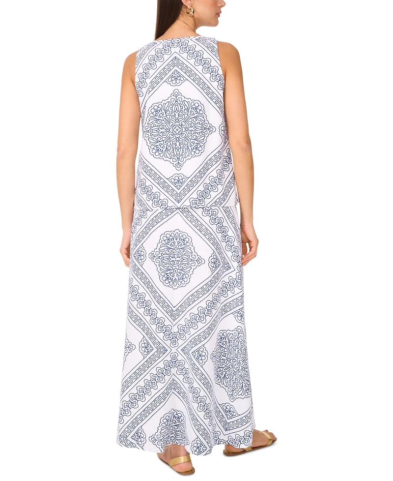 Vince Camuto Women's Linen-Blend V-Neck Printed Sleeveless Top