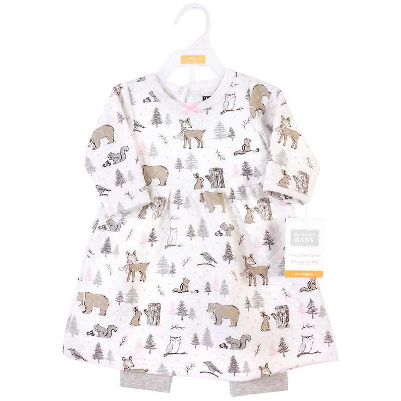 Hudson Baby Toddler Girls Quilted Cotton Long-Sleeve Dress and Leggings 2pc Set
