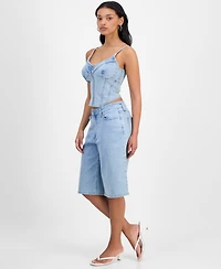 Bar Iii Women's Stud-Front Denim Bermuda Shorts, Exclusively at Macy's