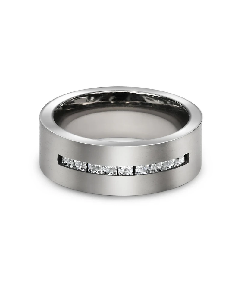 Bling Jewelry Wide Cubic Zirconia Channel Set Cz Couples Band Ring 7MM Silver Tone Titanium