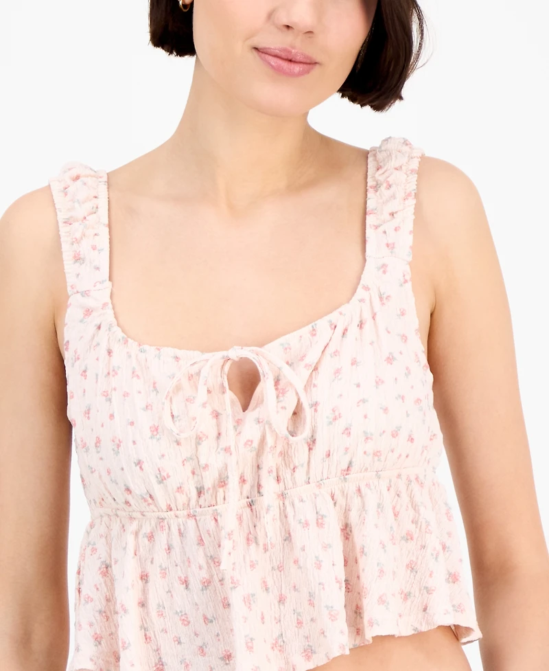 Pink Rose Juniors' Floral Printed Sleeveless Peplum Top