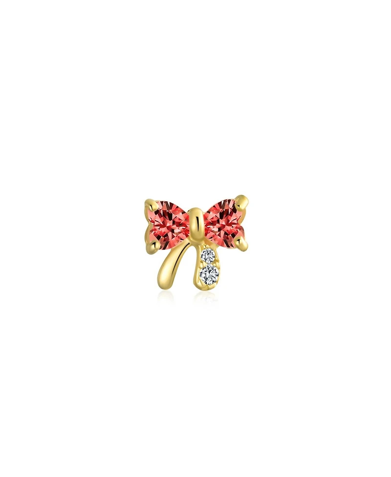 Bling Jewelry 14K Real Gold Small Bow 1 Piece Stud Earring with Cz Delicate Minimalist Cartilage Piercing Screw Back