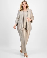 Kasper Plus Drape-Neck Open-Front Cuffed-Sleeve Blazer