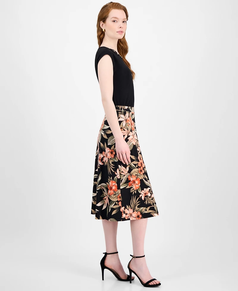 Kasper Women's Floral-Print Pull-On Midi Skirt