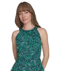 Tommy Hilfiger Women's Floral-Print Halter-Neck Tiered Sleeveless Dress